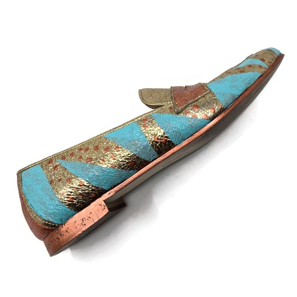 One Of A Kind Hand Painted Crinkle Gold Penny Loafers J Crew Women's 8 - Picture 10 of 14